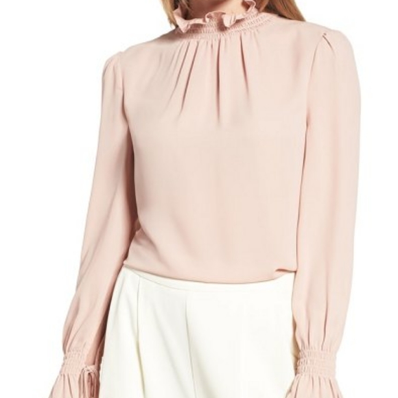 vince camuto smocked neck blouse